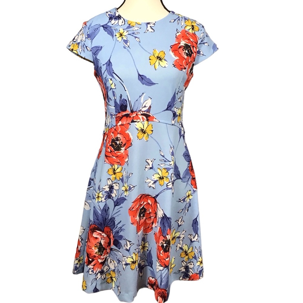 Vince Camuto Womens Floral Fit & Flare Mini Dress Size 4 Blue & Red Short Sleeve - Picture 16 of 16